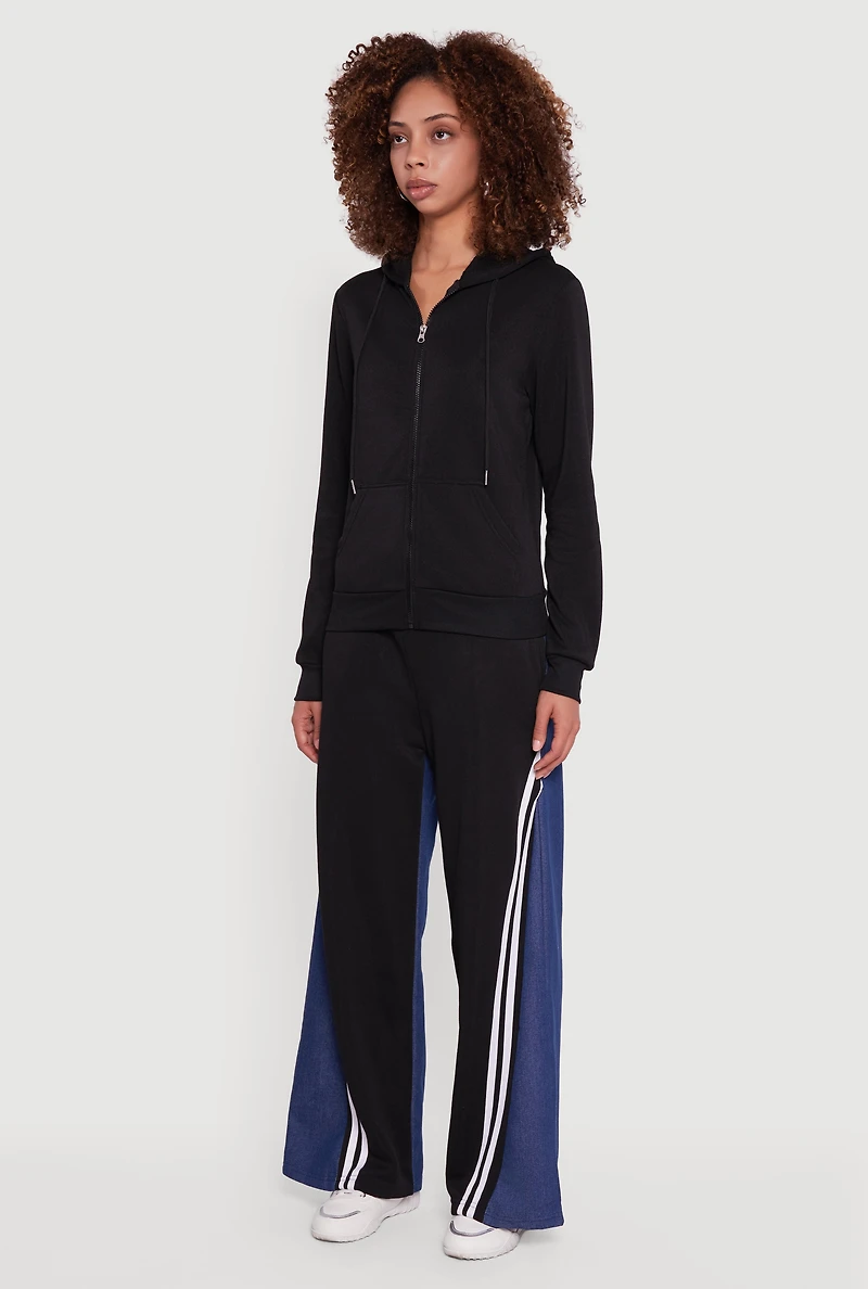 Womens Zip Front Drawstring Hoodie,