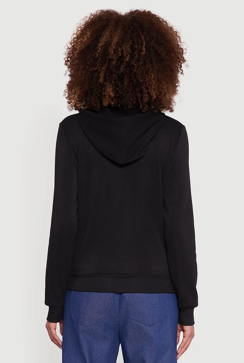 Womens Zip Front Drawstring Hoodie,