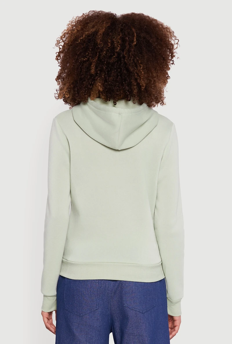 Womens Zip Front Drawstring Hoodie, Green, Size M