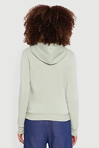 Womens Zip Front Drawstring Hoodie, Green, Size M