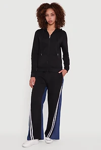 Denim Color Block Varsity Stripe Wide Leg Pants