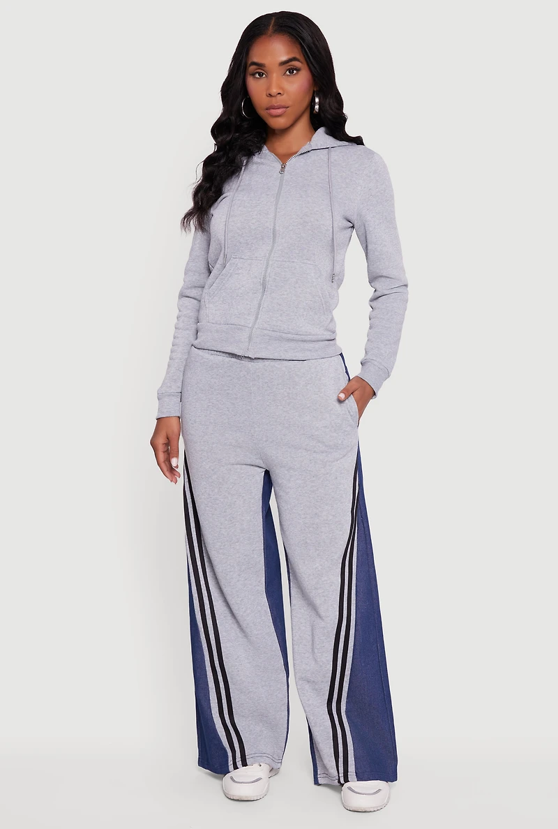 Denim Color Block Varsity Stripe Wide Leg Pants