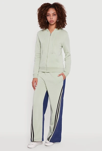 Denim Color Block Varsity Stripe Wide Leg Pants