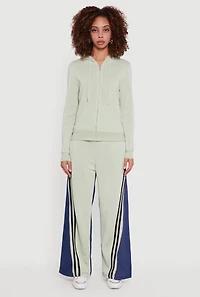 Denim Color Block Varsity Stripe Wide Leg Pants