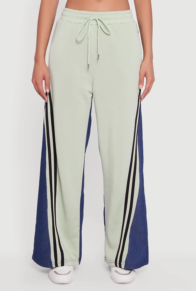 Denim Color Block Varsity Stripe Wide Leg Pants