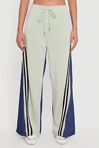 Denim Color Block Varsity Stripe Wide Leg Pants