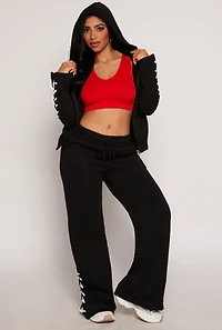 Lace Up Sleeve Zip Front Hoodie