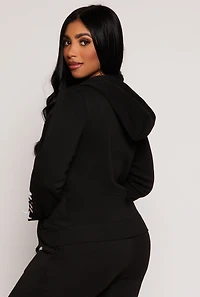 Lace Up Sleeve Zip Front Hoodie