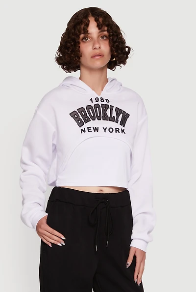 Womens 1989 Brooklyn Hooded Shrug Sweatshirt and Caged Back Cami, White,