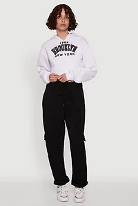Womens 1989 Brooklyn Hooded Shrug Sweatshirt and Caged Back Cami, White,