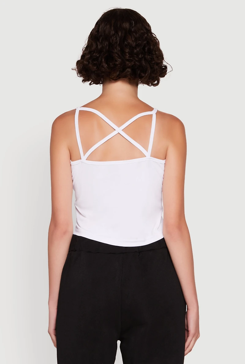 Womens 1989 Brooklyn Hooded Shrug Sweatshirt and Caged Back Cami, White,