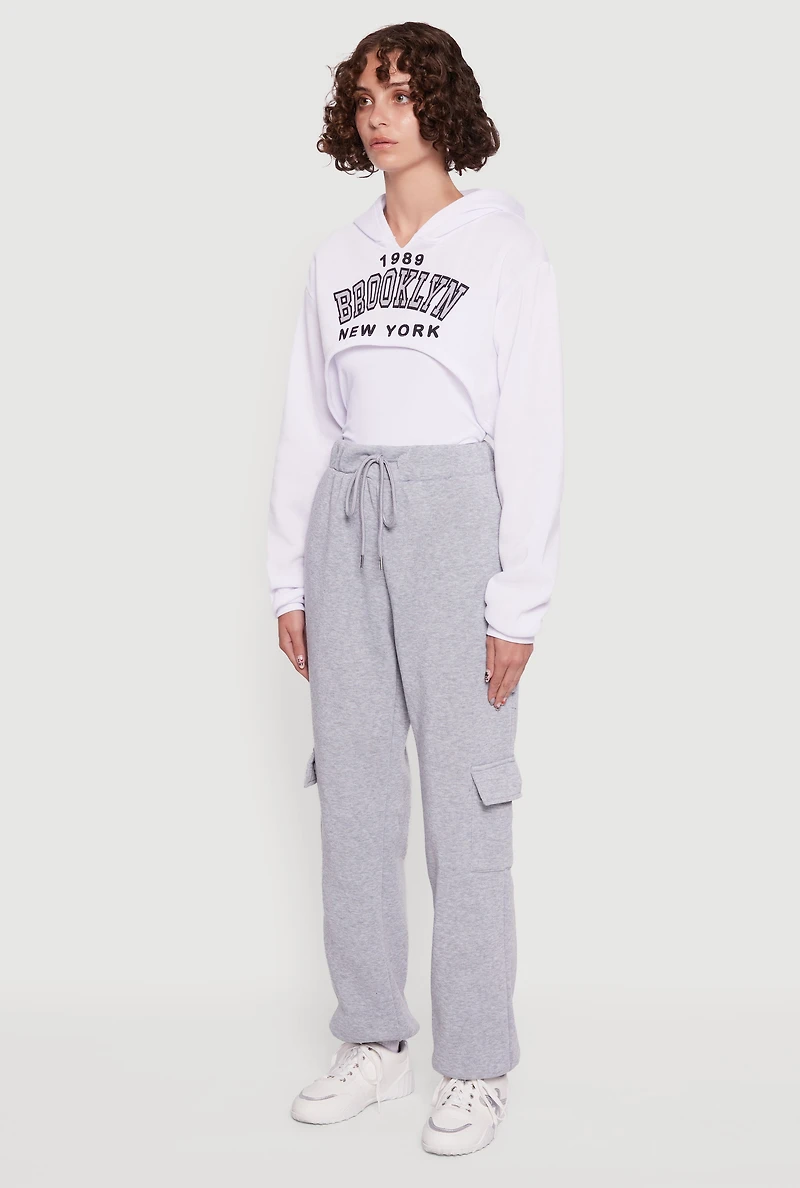Womens 1989 Brooklyn Hooded Shrug Sweatshirt and Caged Back Cami, White, Size S