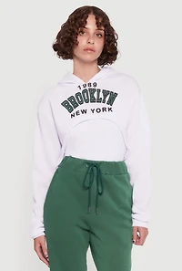 Womens 1989 Brooklyn Hooded Shrug Sweatshirt and Caged Back Cami, White,