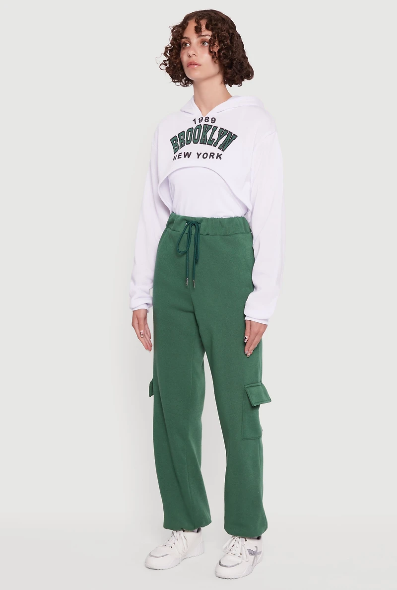 Womens 1989 Brooklyn Hooded Shrug Sweatshirt and Caged Back Cami, White,