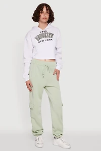 Womens 1989 Brooklyn Hooded Shrug Sweatshirt and Caged Back Cami, White,