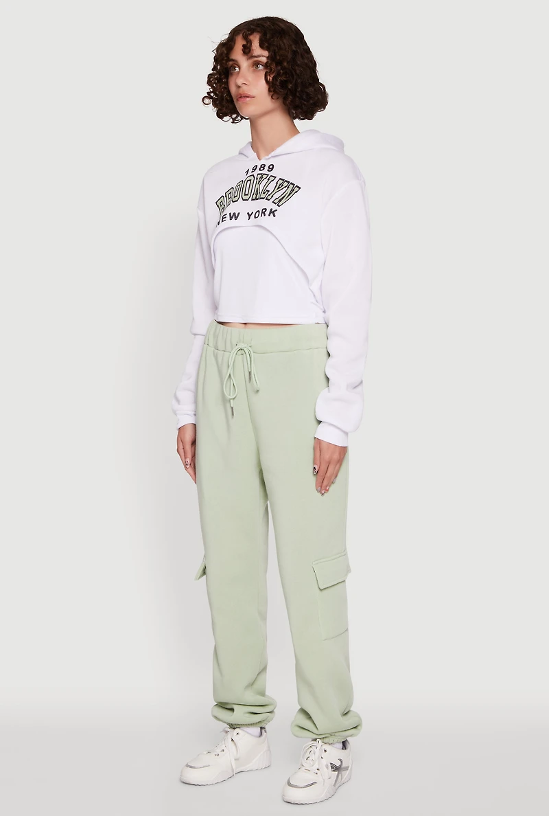 Womens 1989 Brooklyn Hooded Shrug Sweatshirt and Caged Back Cami, White,