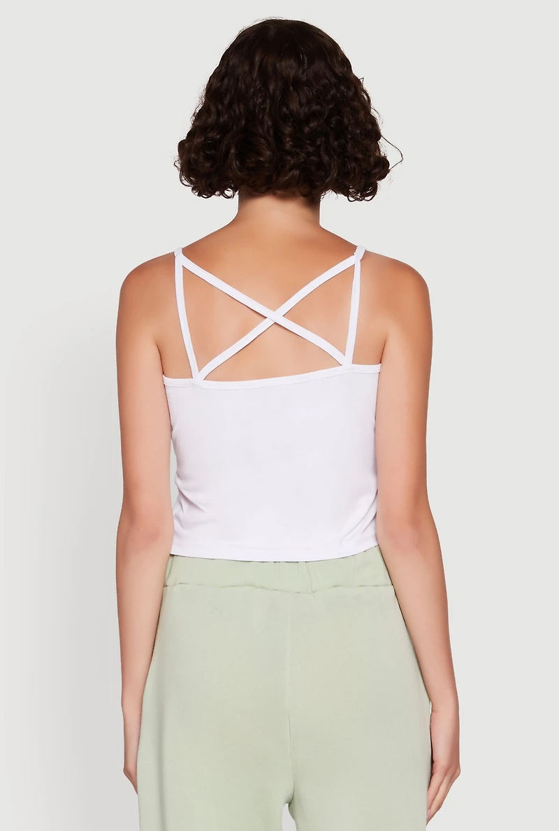 Womens 1989 Brooklyn Hooded Shrug Sweatshirt and Caged Back Cami, White,