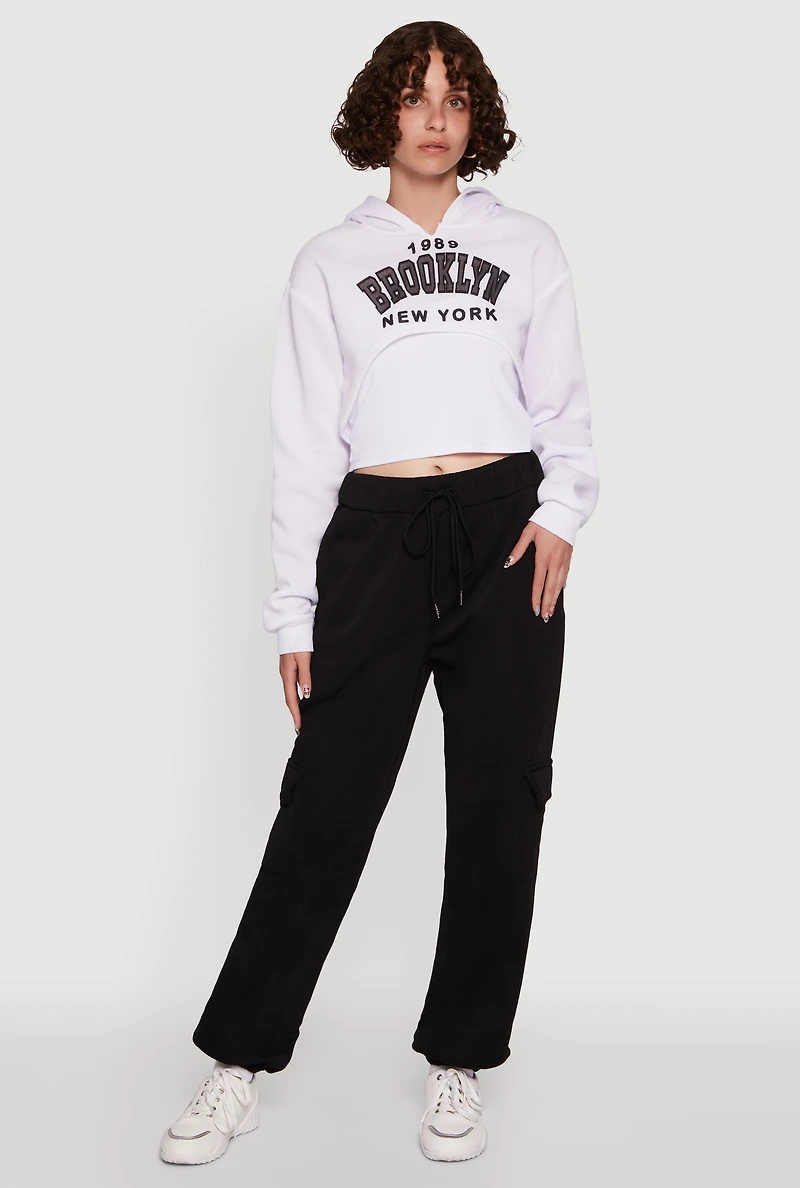 High Waisted Drawstring Waist Cargo Sweatpants