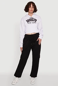 High Waisted Drawstring Waist Cargo Sweatpants