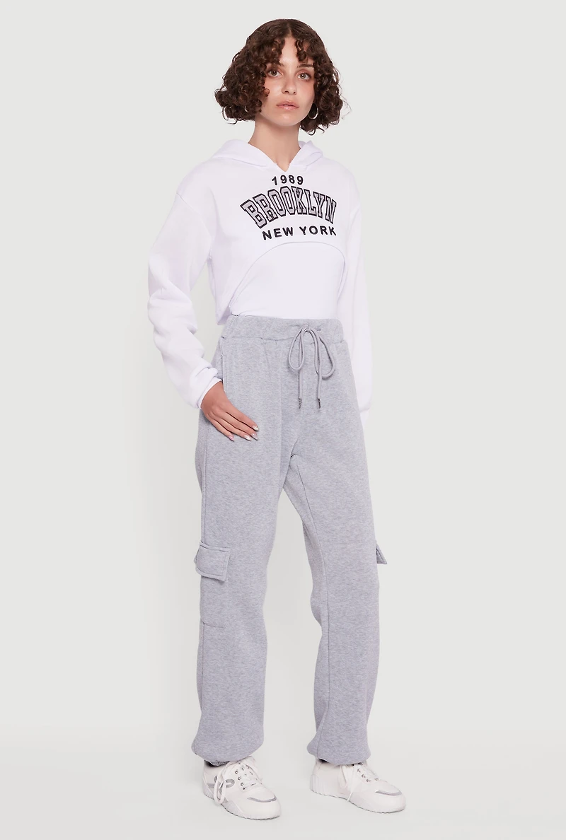 High Waisted Drawstring Waist Cargo Sweatpants