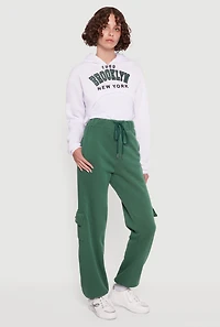 High Waisted Drawstring Waist Cargo Sweatpants