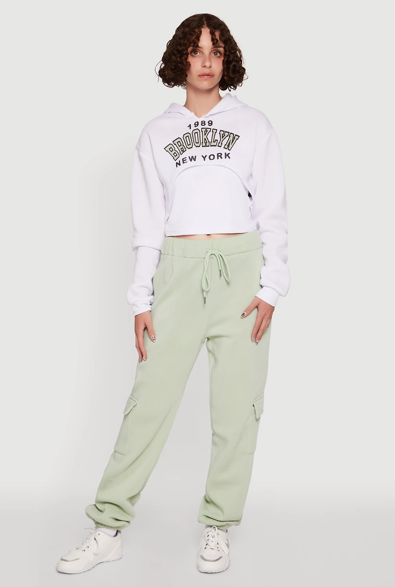 Womens High Waisted Drawstring Waist Cargo Sweatpants, Green, Size XL
