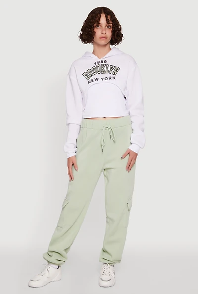 Womens High Waisted Drawstring Waist Cargo Sweatpants, Green, Size XL