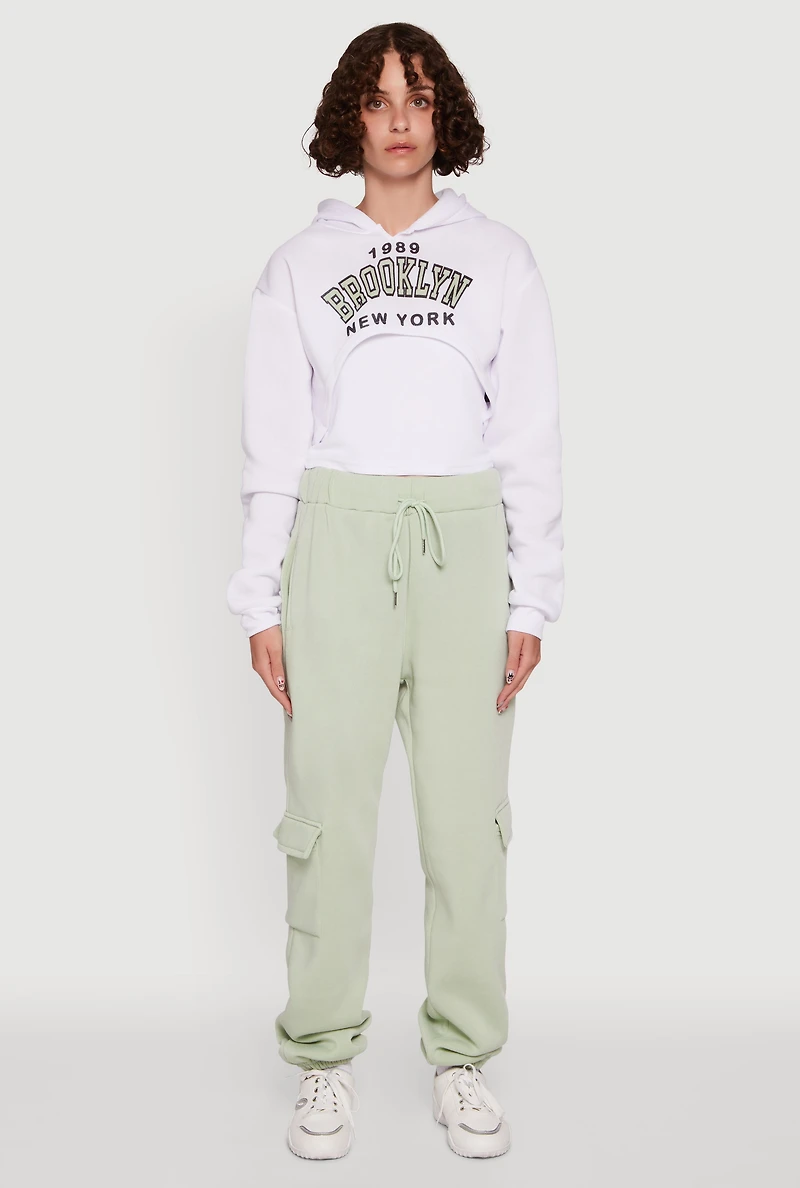 Womens High Waisted Drawstring Waist Cargo Sweatpants, Green, Size XL