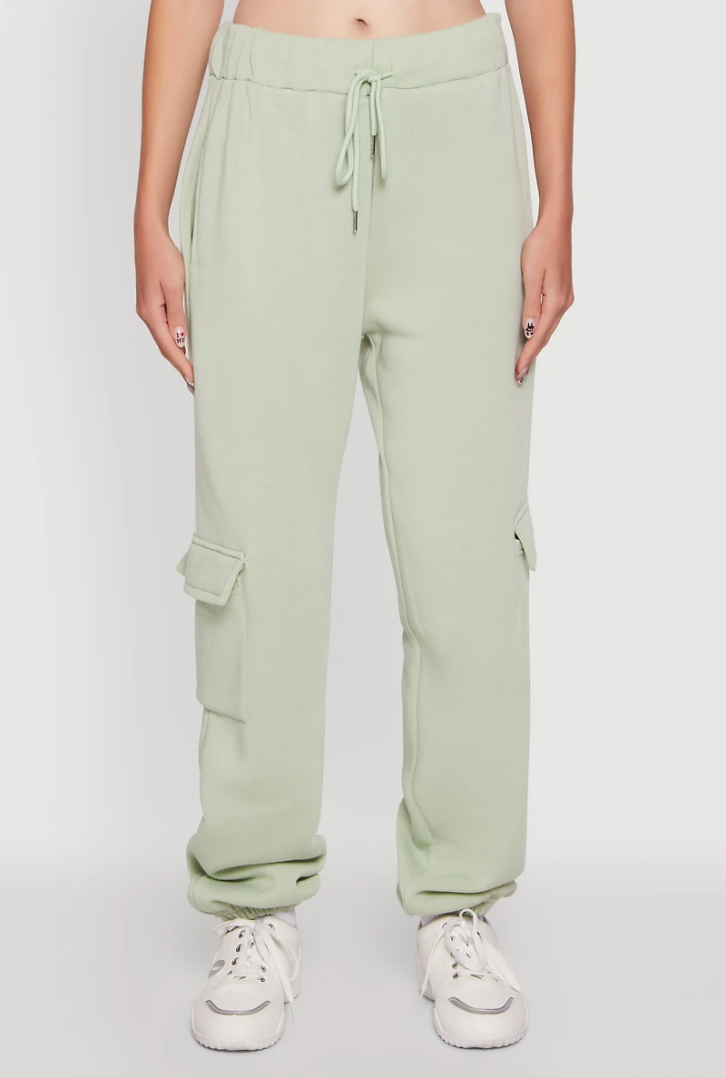 Womens High Waisted Drawstring Waist Cargo Sweatpants, Green, Size XL