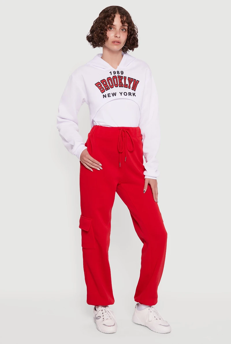 High Waisted Drawstring Waist Cargo Sweatpants