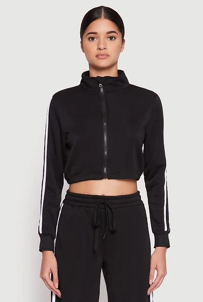 Varsity Stripe Zip Front Cropped Sweatshirt