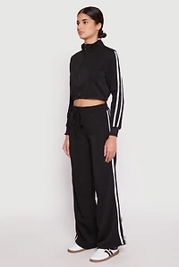 Womens Varsity Stripe Zip Front Cropped Sweatshirt,