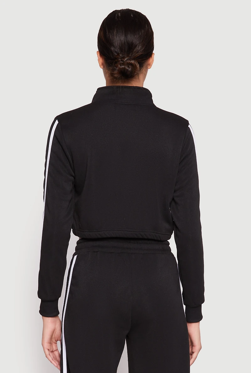 Womens Varsity Stripe Zip Front Cropped Sweatshirt,