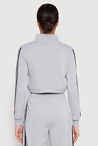 Varsity Stripe Zip Front Cropped Sweatshirt