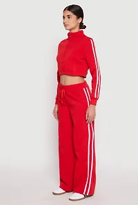 Womens Varsity Stripe Zip Front Cropped Sweatshirt, Red, Size M