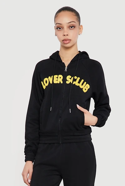 Lovers Club Graphic Zip Front Hooded Sweatshirt
