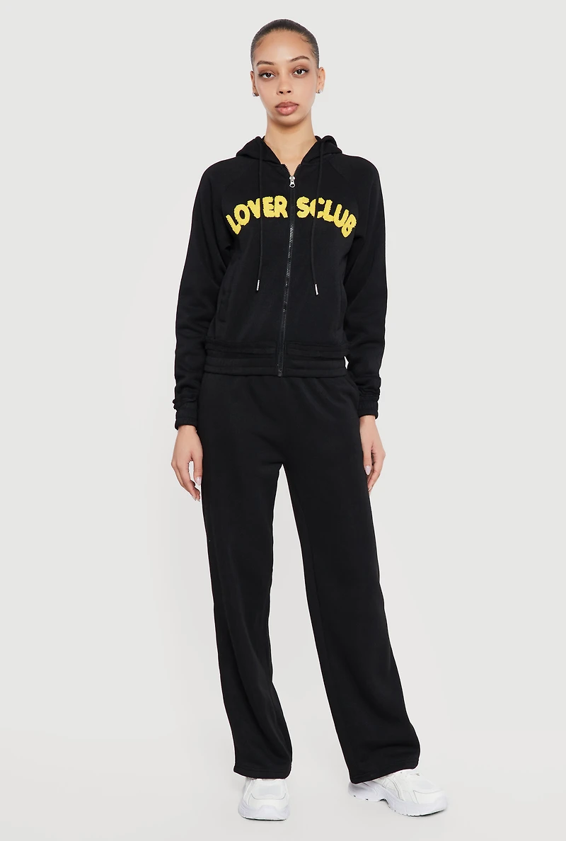 Lovers Club Graphic Zip Front Hooded Sweatshirt