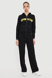 Lovers Club Graphic Zip Front Hooded Sweatshirt