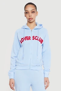 Lovers Club Graphic Zip Front Hooded Sweatshirt