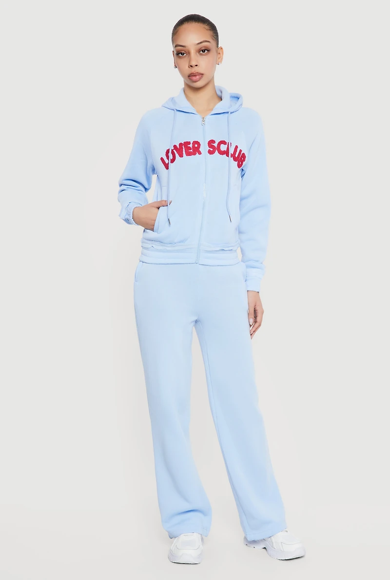 Lovers Club Graphic Zip Front Hooded Sweatshirt