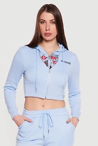 Savage Graphic Double Layered Zip Front Cropped Hoodie