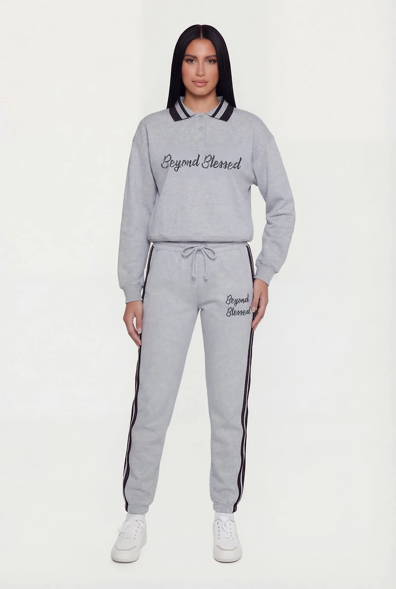 Beyond Blessed 98 Graphic Long Sleeve Polo Sweatshirt