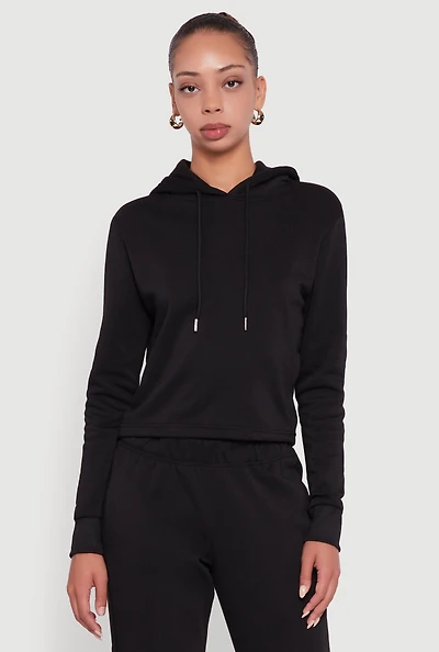 Womens Fleece Lined Cropped Pullover Hooded Sweatshirt,