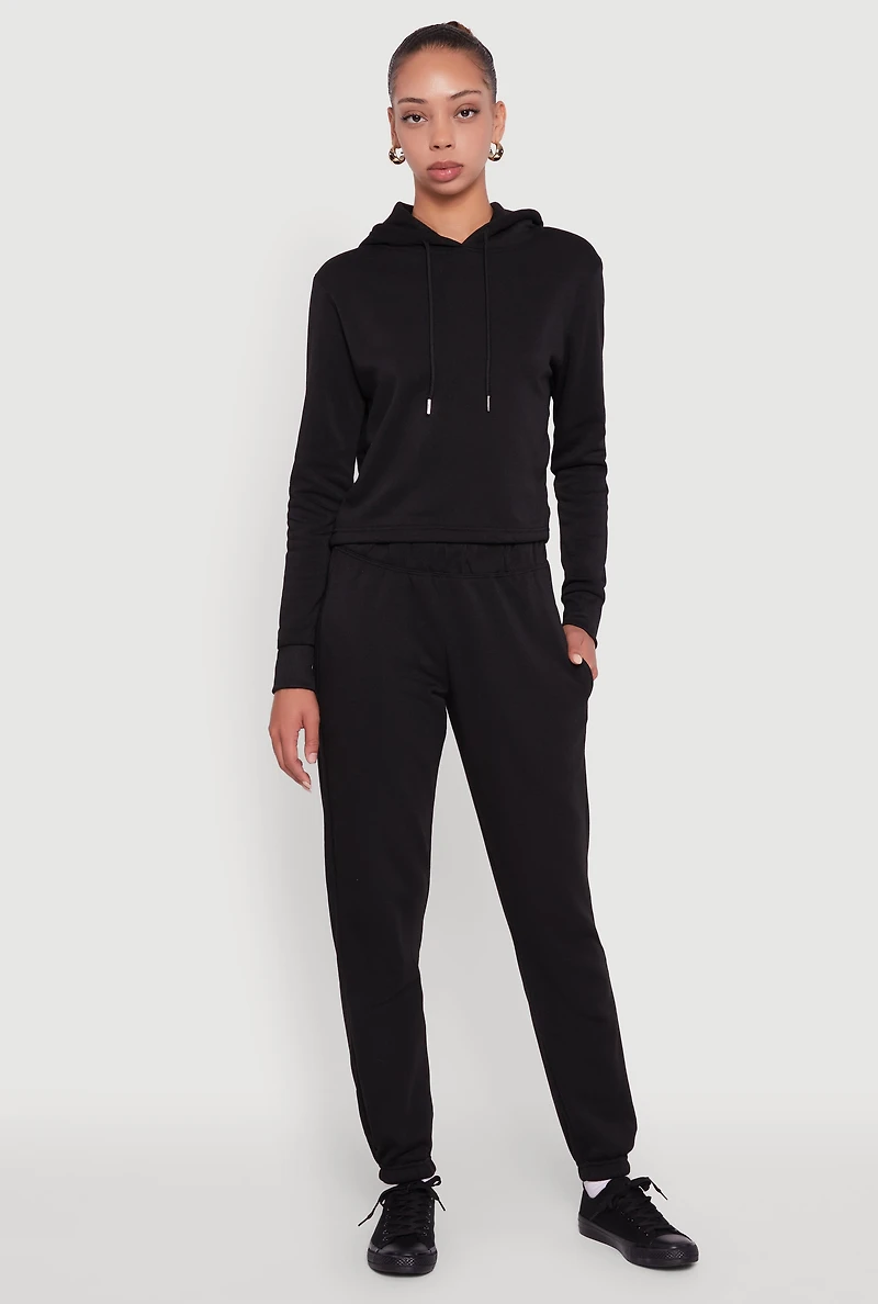 Fleece Lined Cropped Pullover Hooded Sweatshirt
