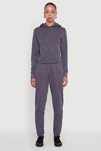 Womens Fleece Lined Cropped Pullover Hooded Sweatshirt, Grey, Size L