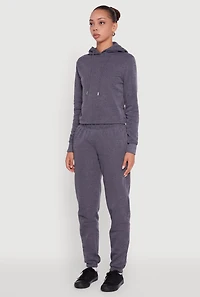 Womens Fleece Lined Cropped Pullover Hooded Sweatshirt, Grey, Size L