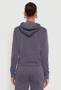 Womens Fleece Lined Cropped Pullover Hooded Sweatshirt, Grey, Size L