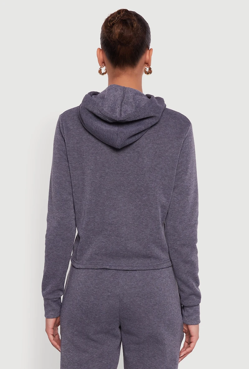 Fleece Lined Cropped Pullover Hooded Sweatshirt