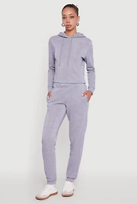 Womens Fleece Lined Cropped Pullover Hooded Sweatshirt, Grey, Size S