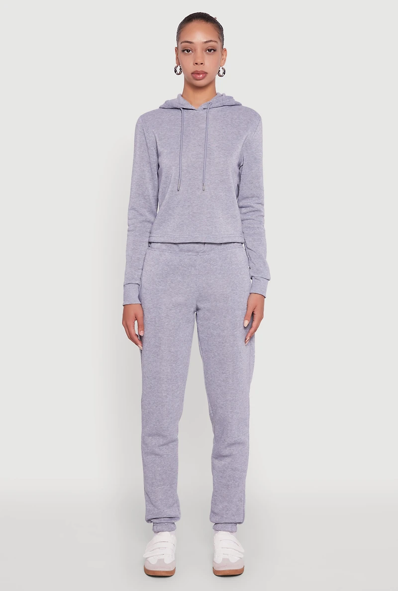 Womens Fleece Lined Cropped Pullover Hooded Sweatshirt, Grey, Size S